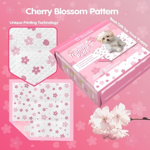 Pink Puppy Pads, 50 Count Cute Dog Pee Pad with 23x23in Super Absorbent