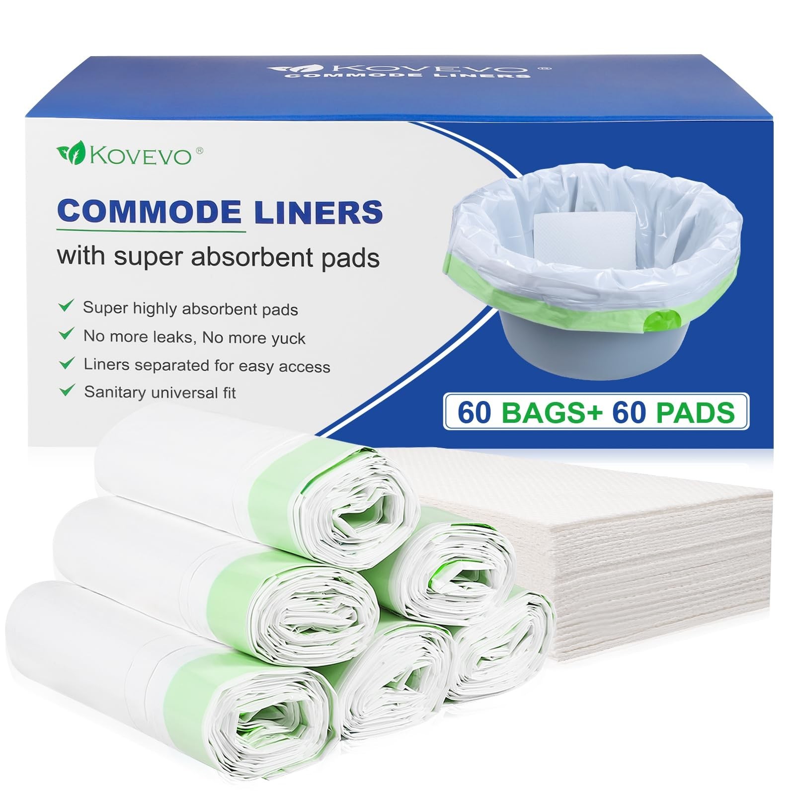 Kovevo 60 Pack Commode Liners with Absorbent Pads, 60 Bedside Commode Liners …