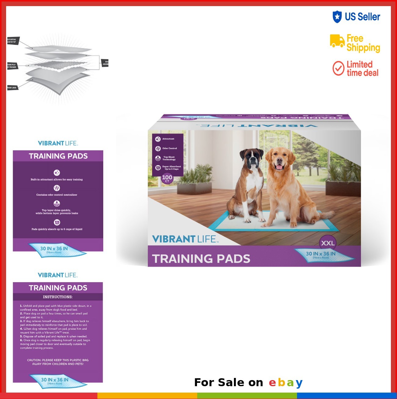 Puppy Training Pads XXL 30×36 Inch 100 Count Super Absorbent Leak Proof Fast