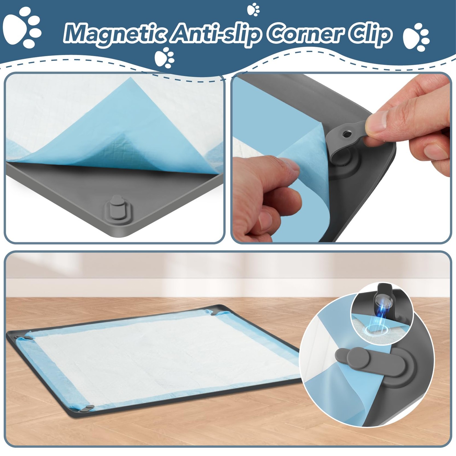 Pee Pad Holder for Dogs, 24″ x Non-Slip Silicone Puppy x 24″, Gray