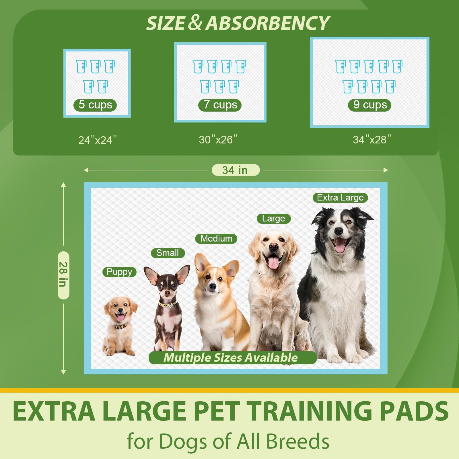 Deep Dear Extra Large Dog Pee Pads 28×34, Thicker Puppy Pads, Super Absorbent Pe