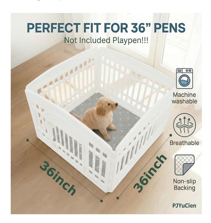 2 Pack NonSlip 36″x36″ Pet Playpen Mat with 3Layer Comfort, Reusable and Wash…