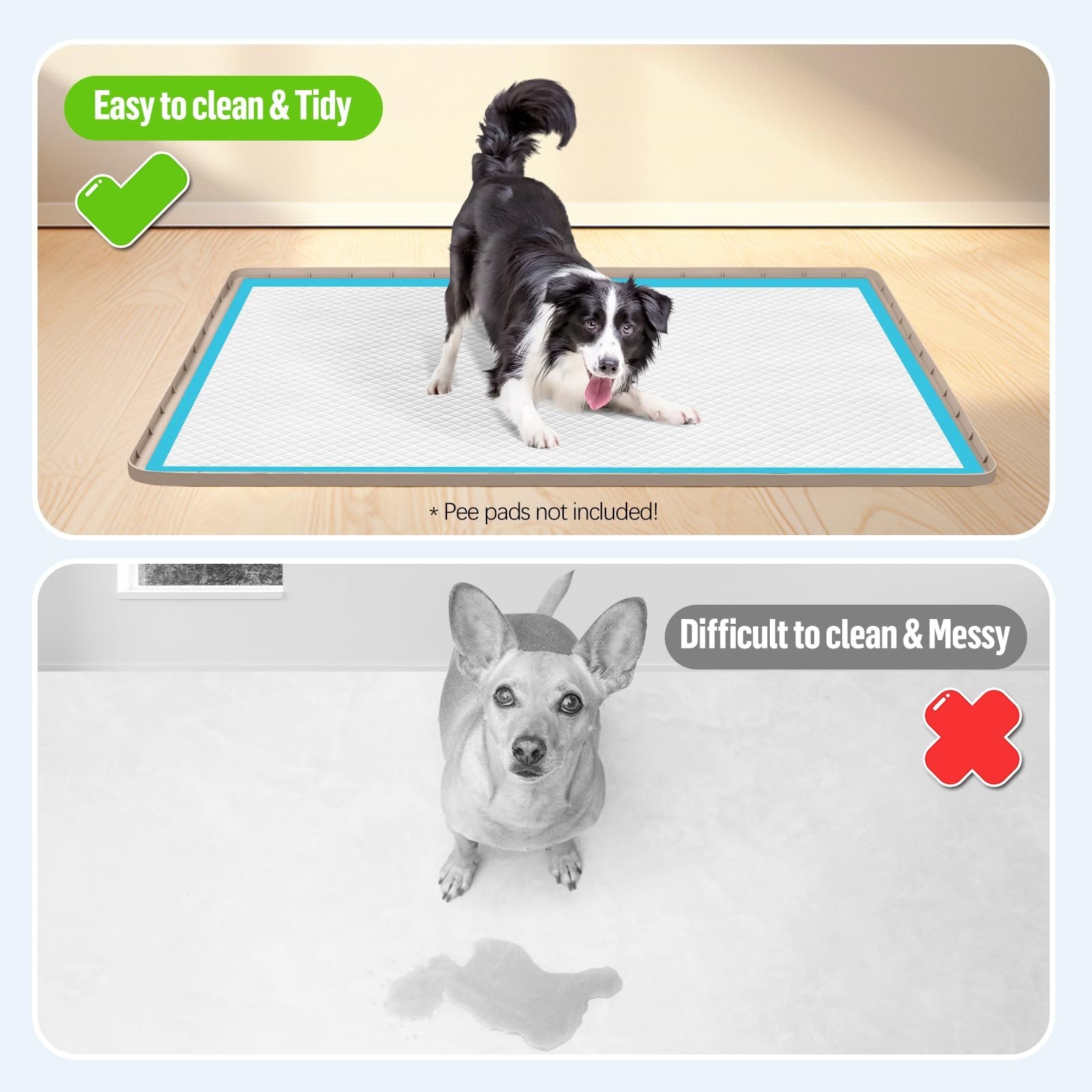 Pee Pad Holder for Dogs, 40″ x 28″ Silicone Pee Tray Mat Leak-Proof, High Edg…