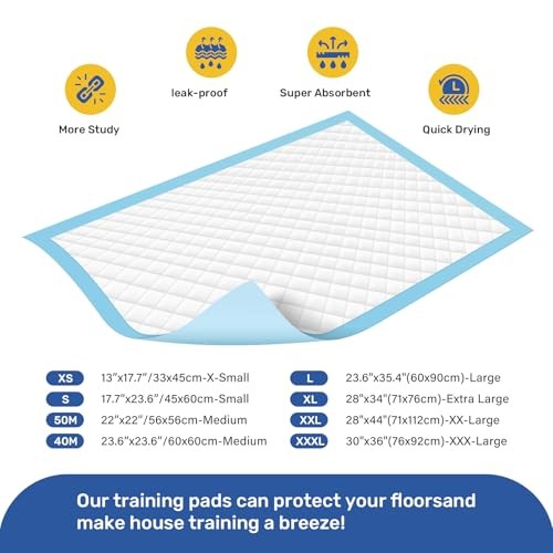 Super Absorbent Waterproof Dog and Puppy Pet Training Pad, 17.6″x23.6″(50PCS)