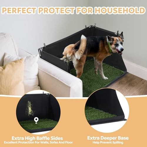 Foldable Indoor Dog Potty Tray with Artificial Grass, No Spill Pee Pad Holder, 3