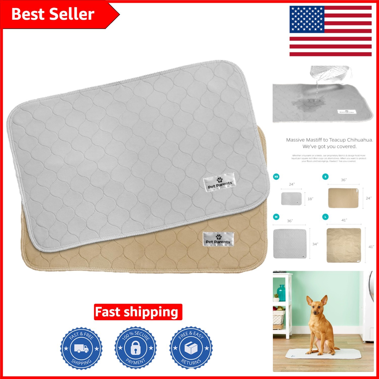Washable Dog Pee Pads – 2 Pack of 18×24 Inch Waterproof Training Pads