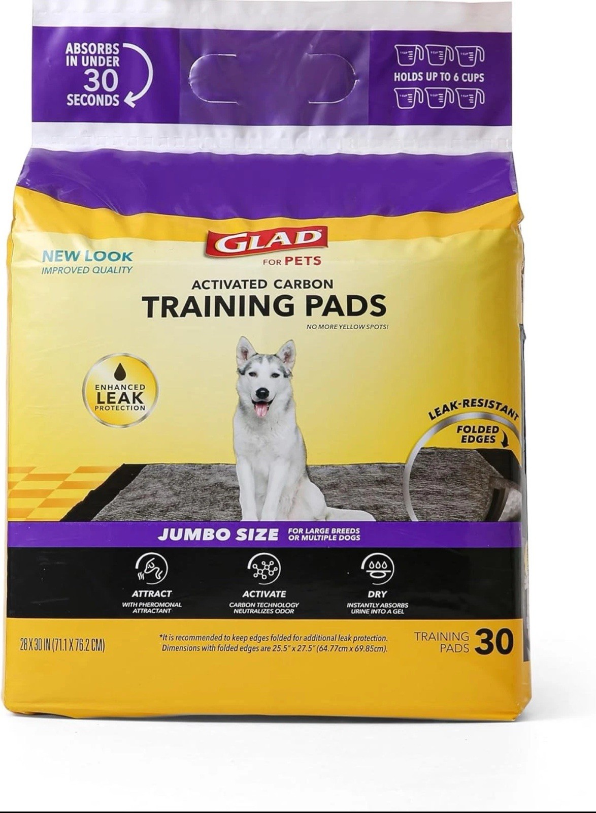 Glad Jumbo 28X30 Charcoal Disposable Dog Training Pads 30Count Super Absorbent