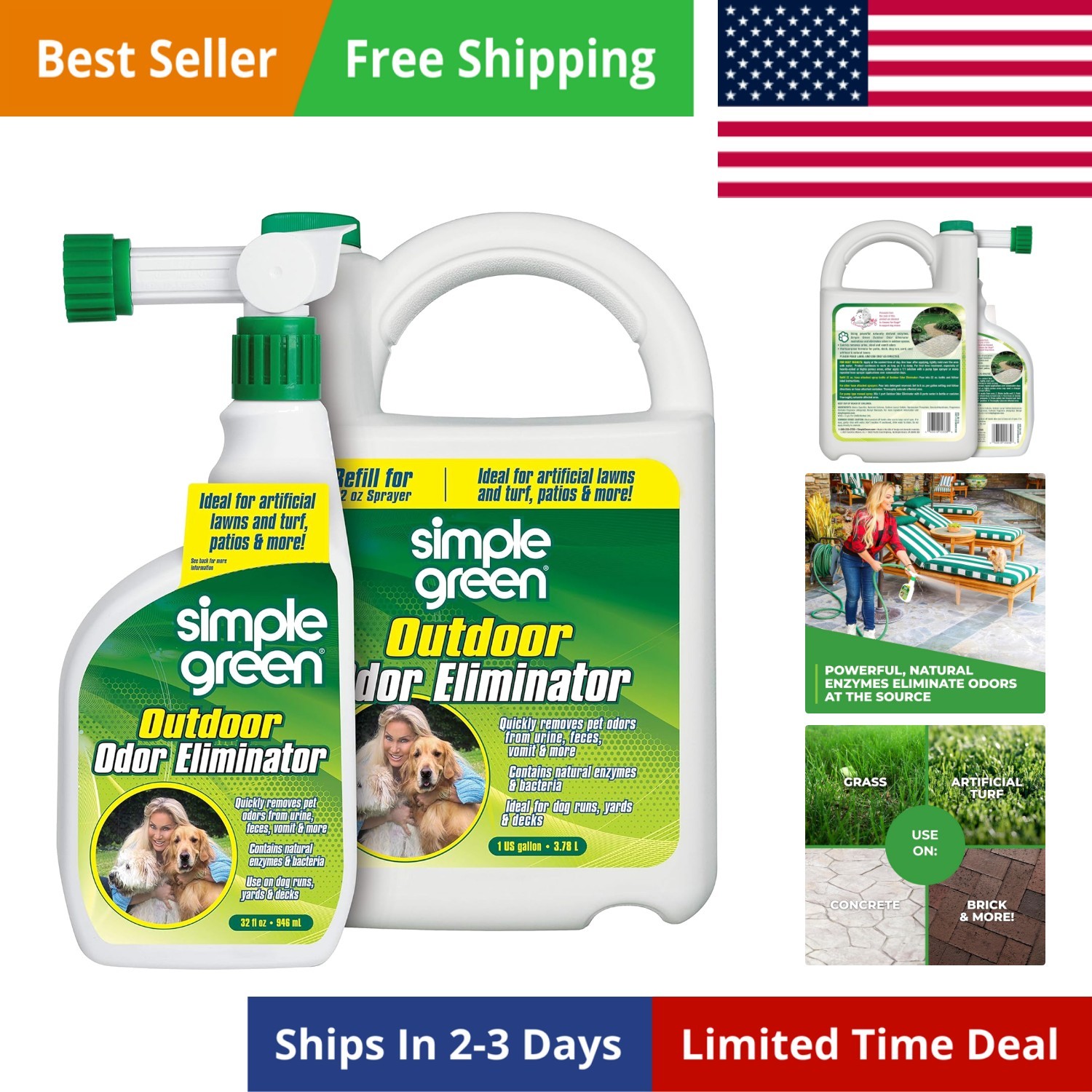 Outdoor Odor Eliminator for Pets, Dogs, Ideal for Artificial Grass & Patio 32…