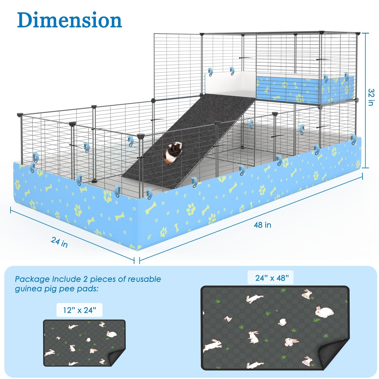 Guinea Pig Cages with Tarp and Bedding Pee Pad Liner, 2-Story Large Guinea Pi…