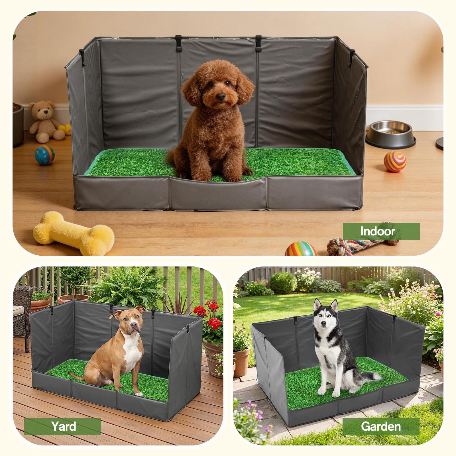 33.5″×23.6″×15.9″ High Walls Dog Potty Tray with Artificial Grass, Foldable D…