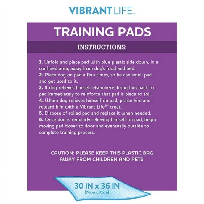Vibrant Life Training Pads Super Absorbent,Leak Proof, XXL 30 in x 36 in, 100 Ct