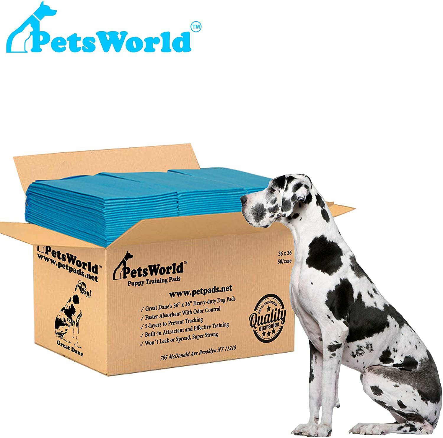 PETSWORLD Great Dane Dog Training Pads 36×36, Case 50