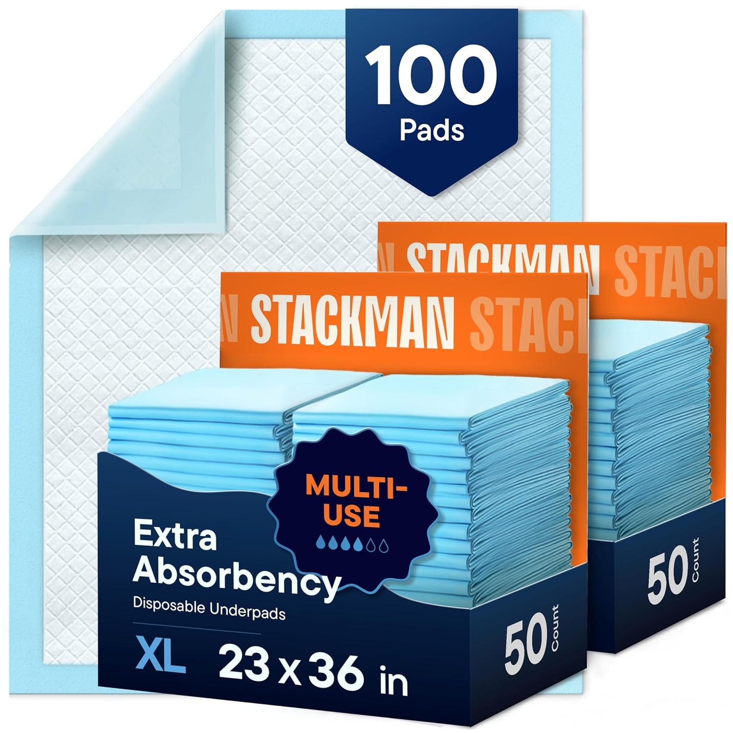 Stack Man 100-Pack 23″x36″ Super Absorbent Disposable Underpads