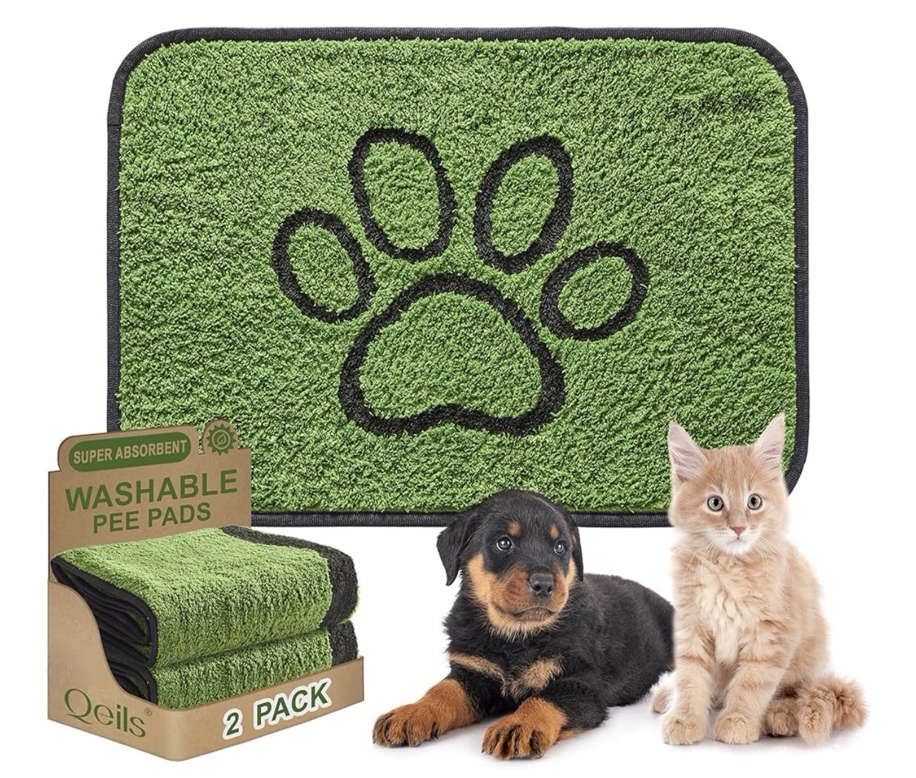 Qeils Washable Pee Pads for Dogs, 2 Pk Super Absorbent Reusable Puppy Pads 35×24