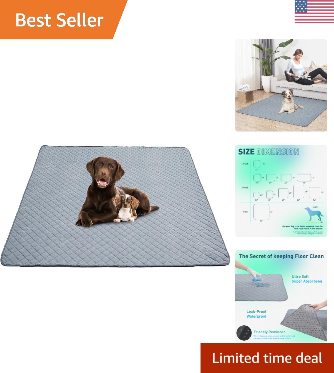 Waterproof Large Dog Pads – 36” x 41” Washable Pee Pads for Housebreaking