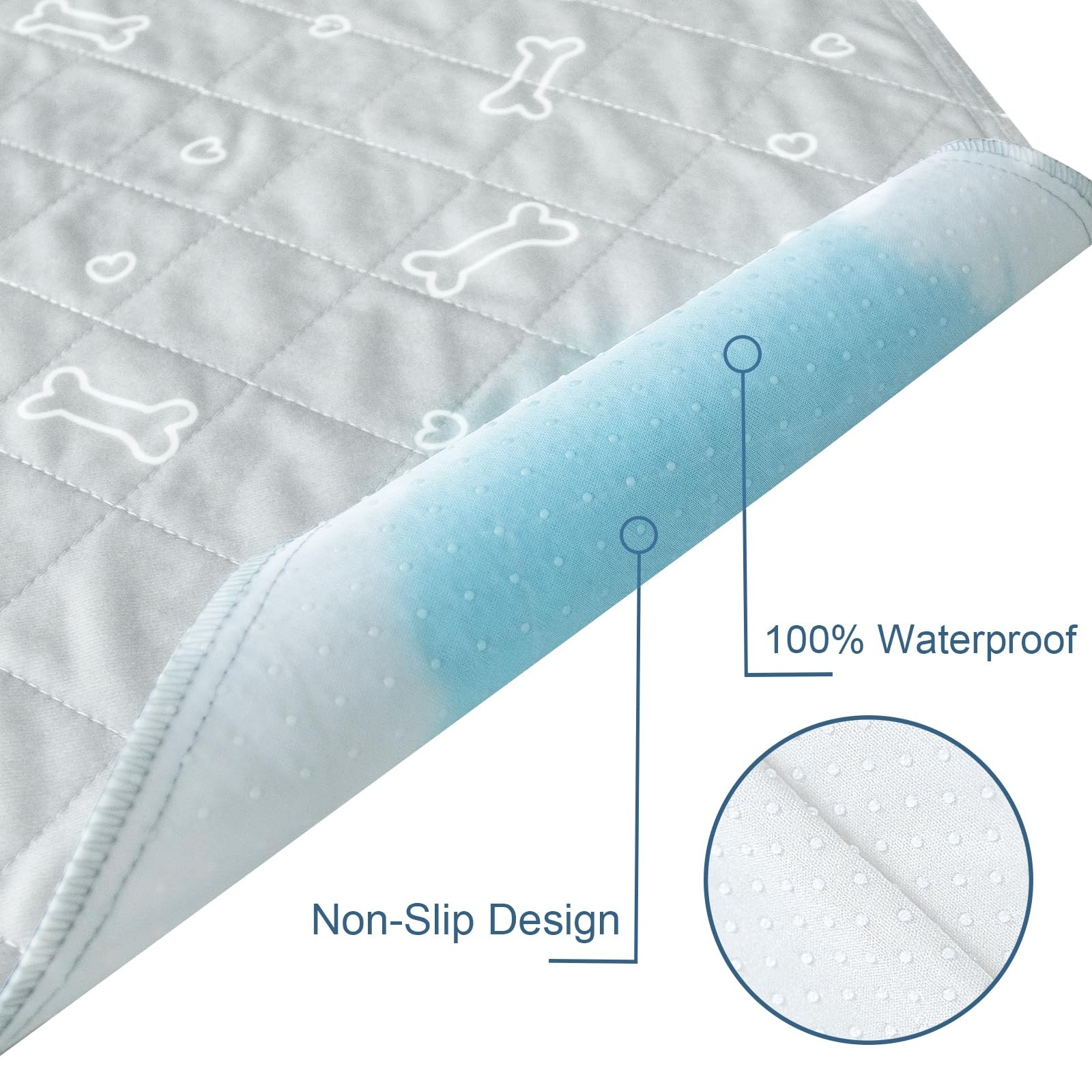 Washable Pee Pads for Dogs, 2 Pack Reusable Puppy Pads, Super 18″ x 24″, Gray