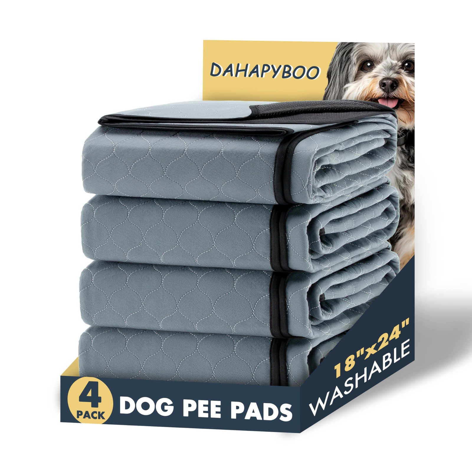 DAHAPYBOO Washable Pee Pads for Dogs,4 Pack Reusable Puppy 18X24-4P, Gray