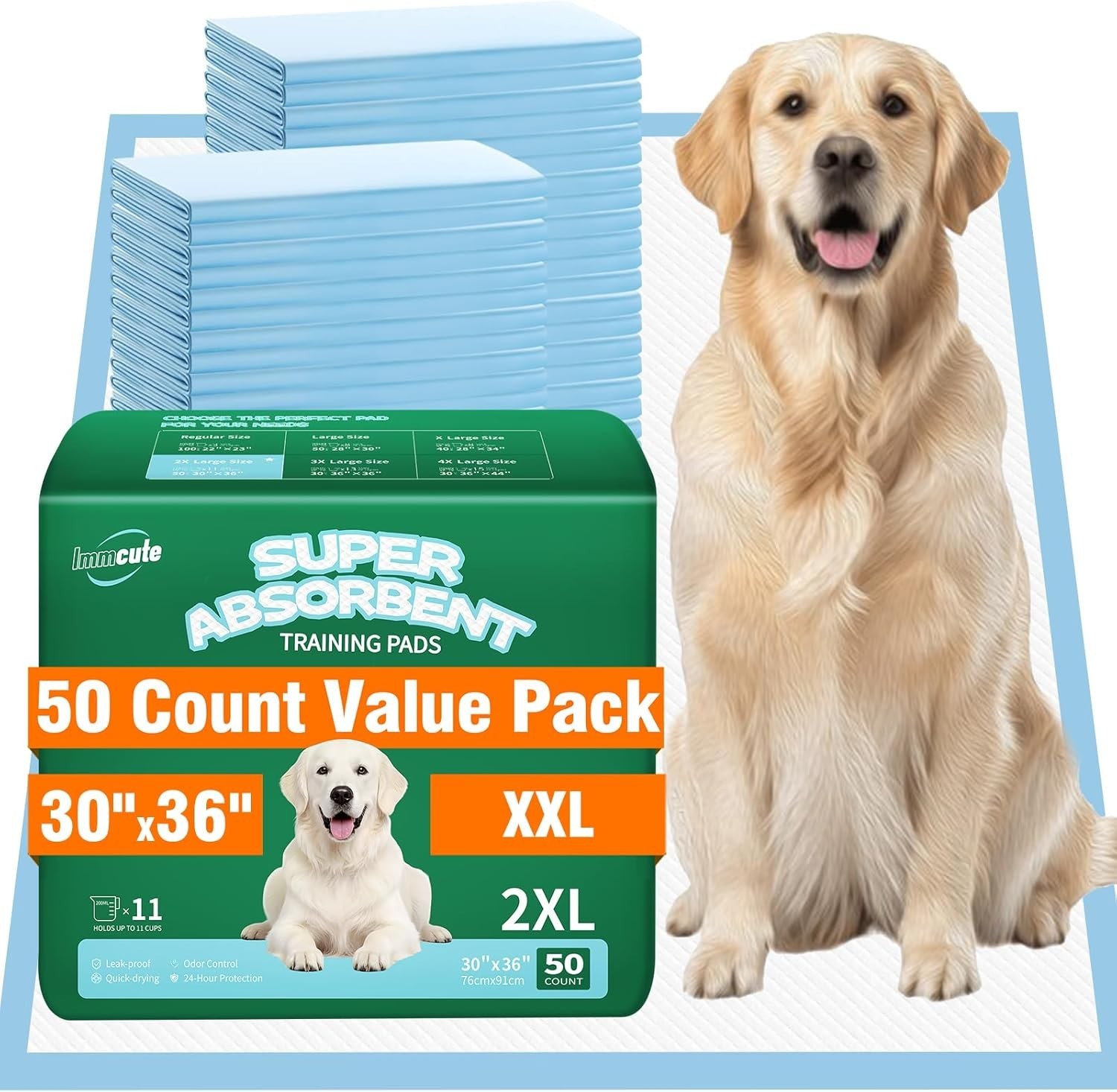 Reliable 50 Pack of Super Absorbent Dog Pee Pads 30″x36″ – Leak-Proof Design