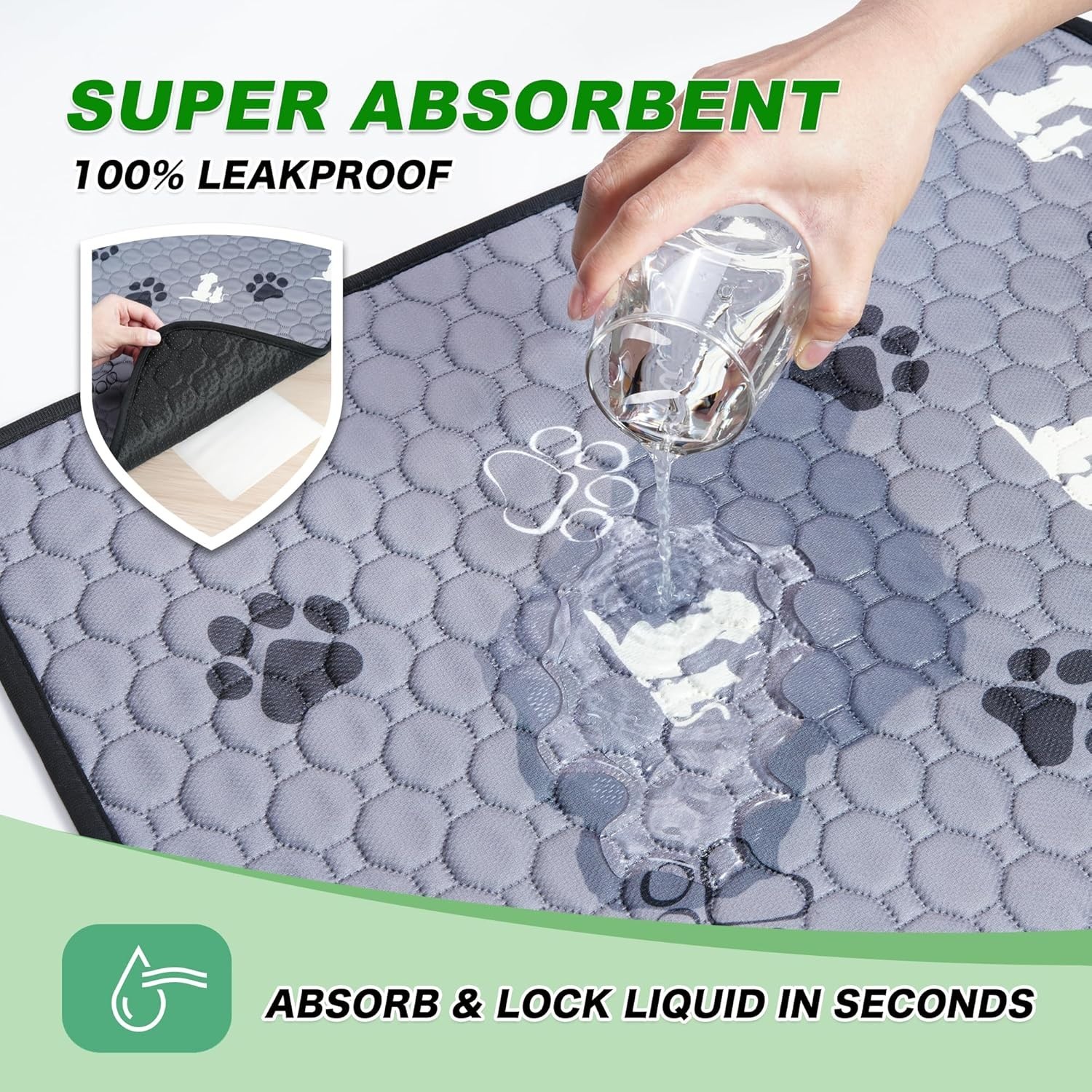 Washable Pee Pads for Dogs Mat, 2 Pack Absorbent Reusable Training Dog Pads P…