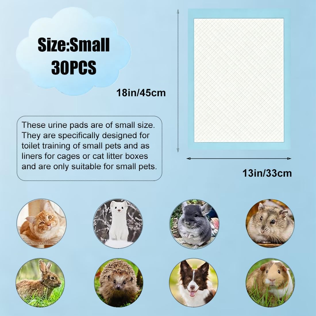 Disposable Pet Pee Pads 30 Pcs 18×13″, Super Absorbent Small Pets Training Ma…
