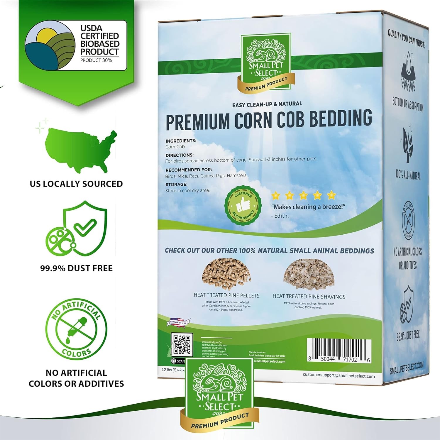 Small Pet Select 100% Natural Corn Cob Bedding for Pets 12lb, brown