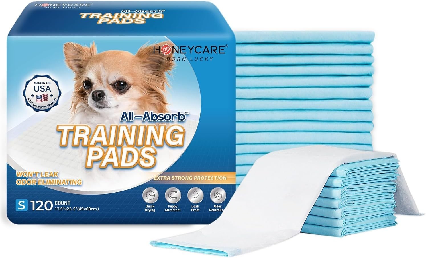 Leak-Proof Puppy Training Pads, 120 Count, 17.5” x 23.5”, Built-in Attractant