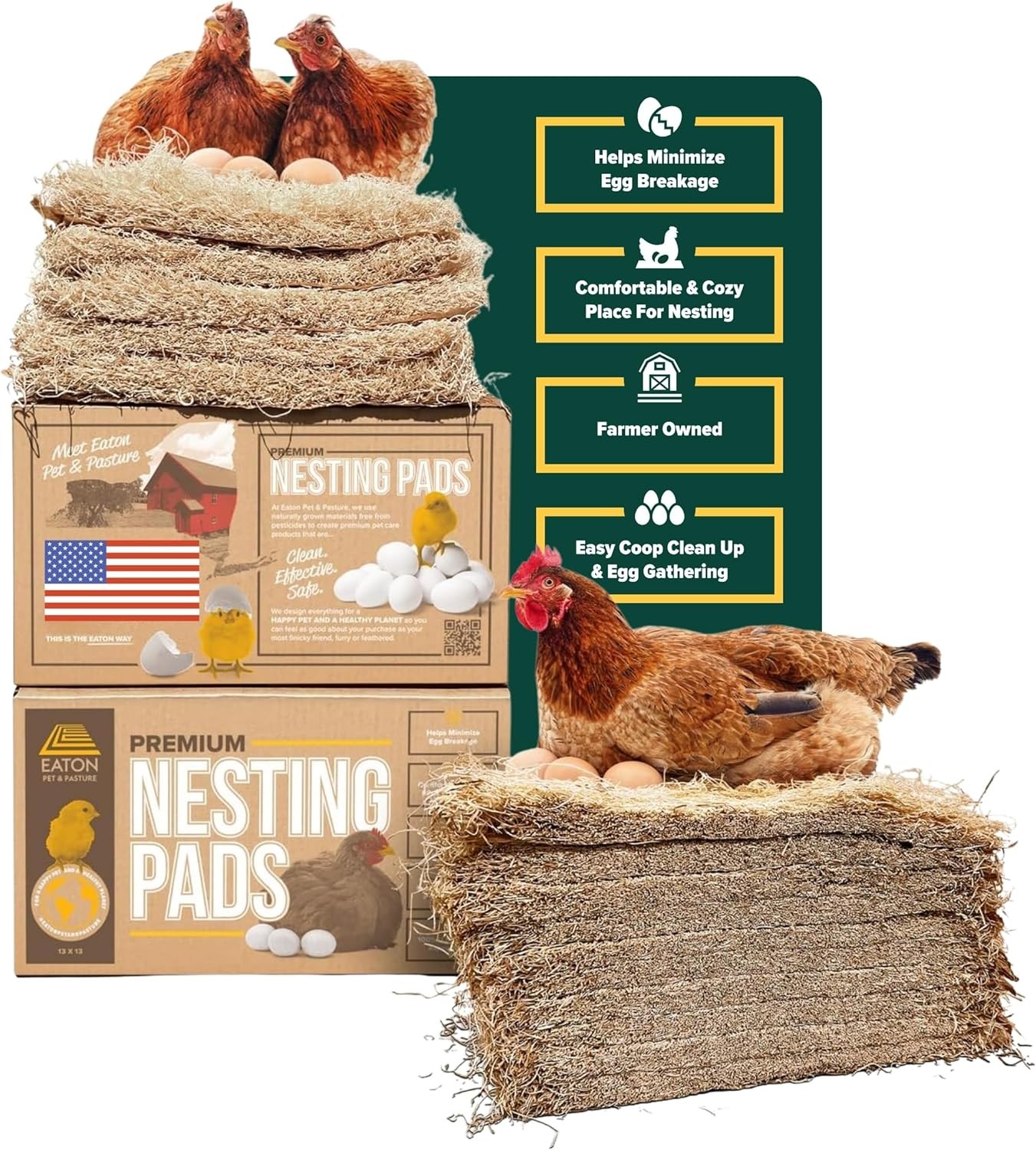 USA Grown 13×13 Chicken Nesting Pads 10 Pack