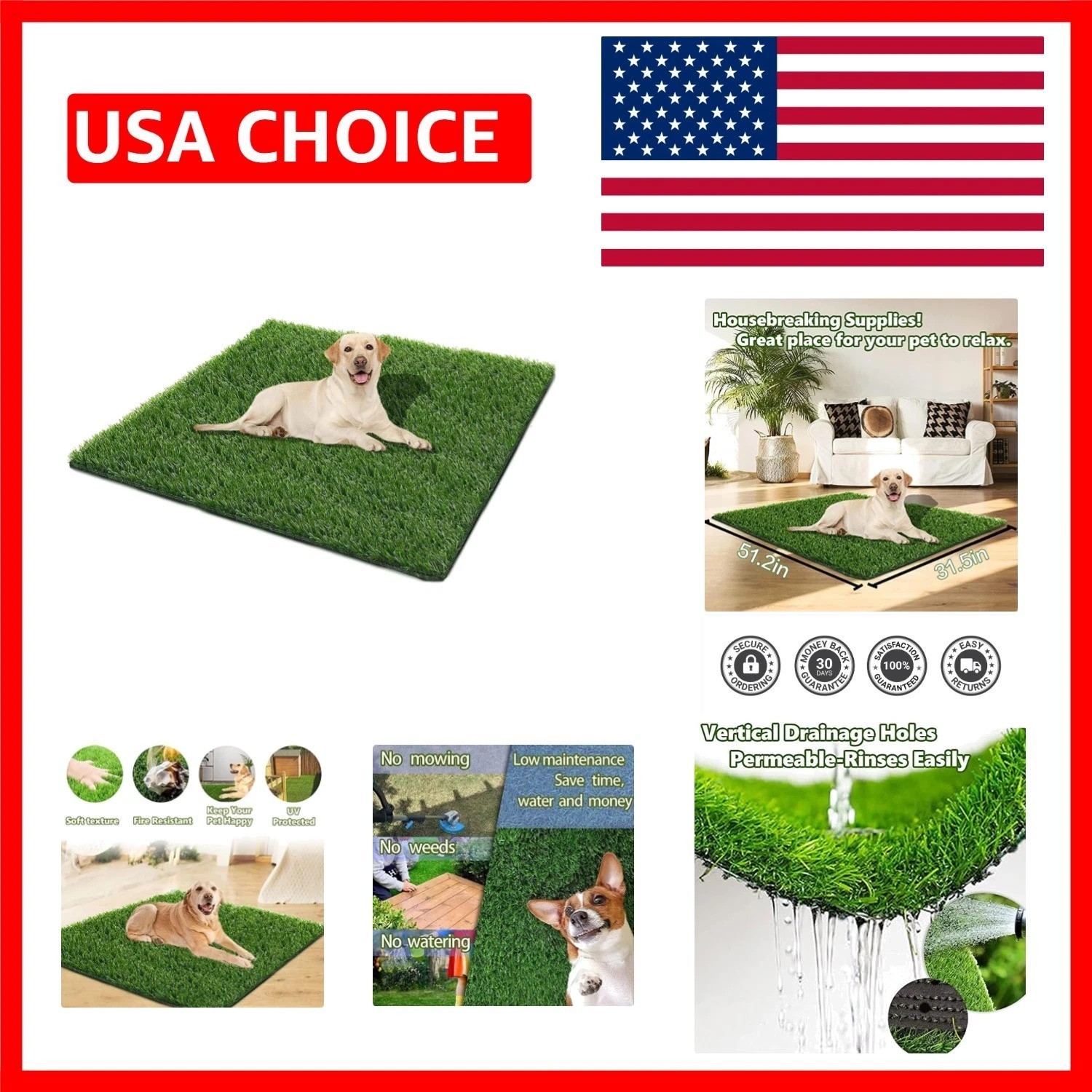 51.2×31.5 Inch Artificial Dog Grass Pad – Sturdy, Weather-Resistant, Easy Clean