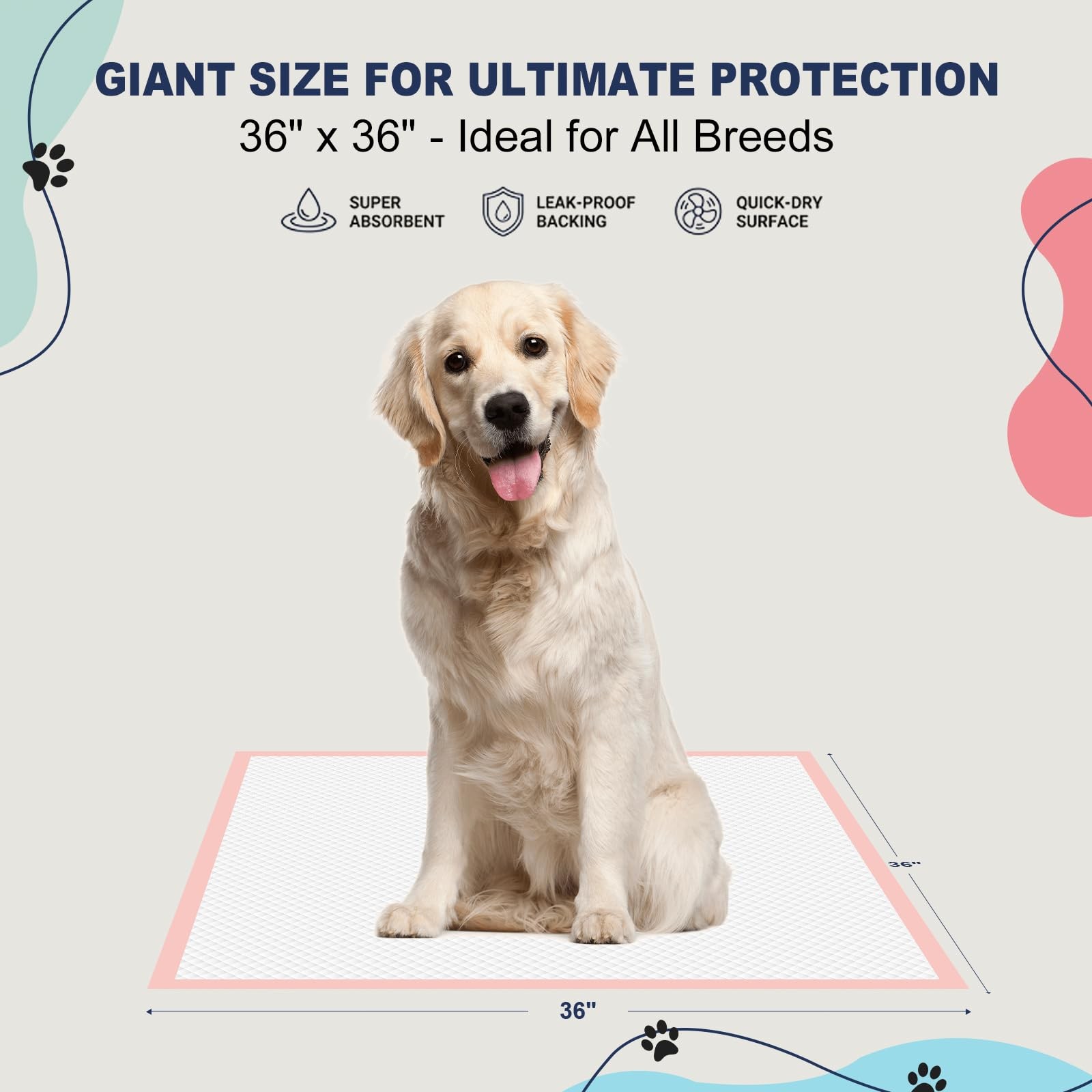 XXL Dog Pee Pads 36″x36″ Extra Large Pink Puppy Pads, 6-Layer Super Absorbent…