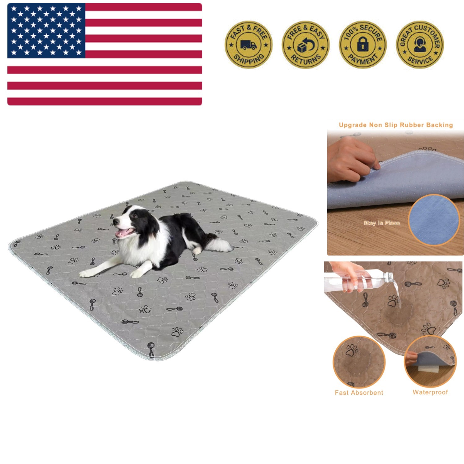 2Pack Pee Pads for Dogs Reusable+Free Dog Comb, Waterproof Rug 36”x48, Absorb…