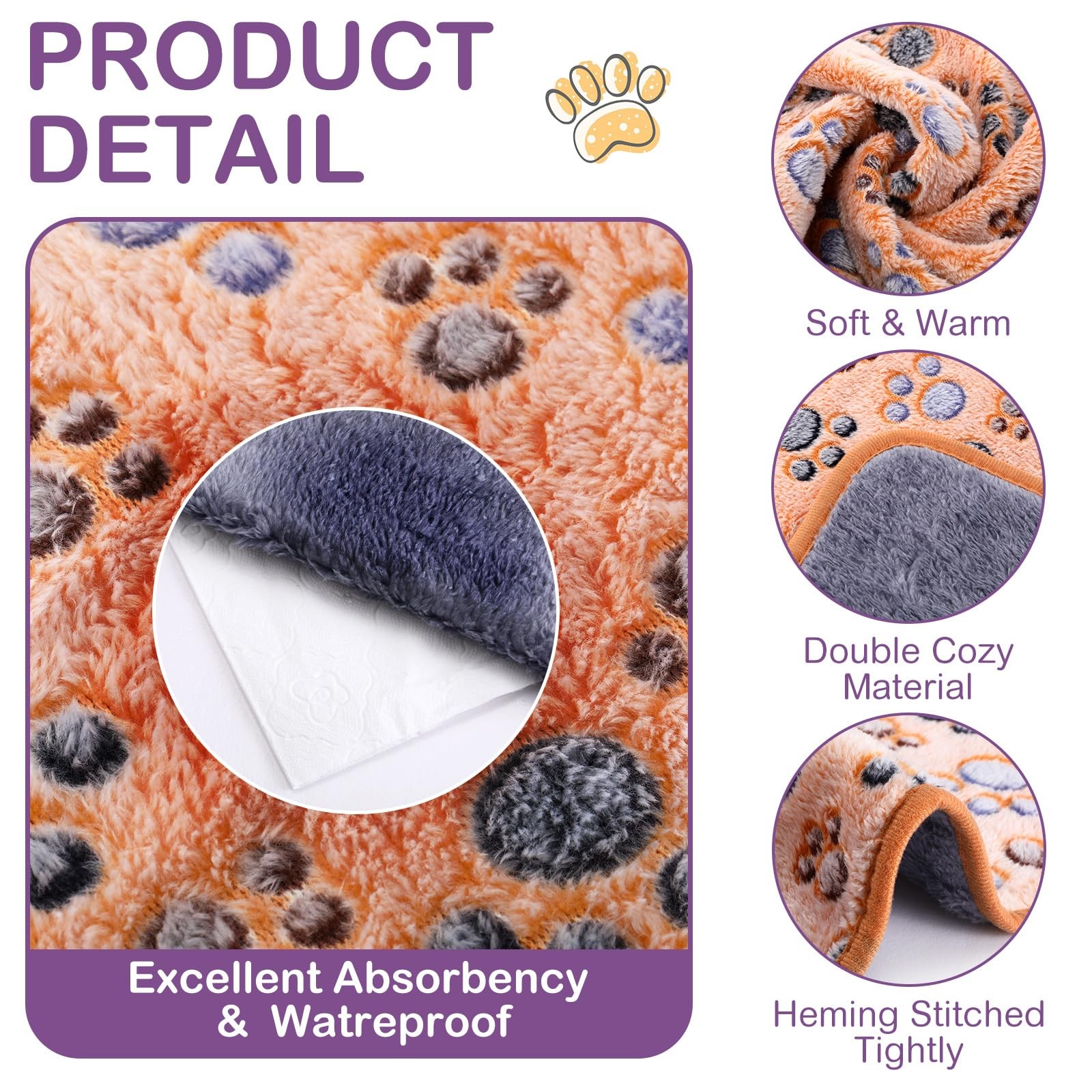 4 Pcs Washable Dog Blankets Waterproof Cute Paw Print Fleece Blanket Reusable…