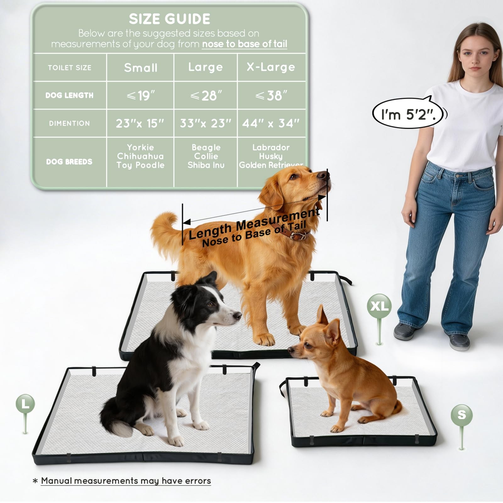 Large Portable Dog Pee Pads Foldable Liner Base 33”x23” Training Pad Holder…