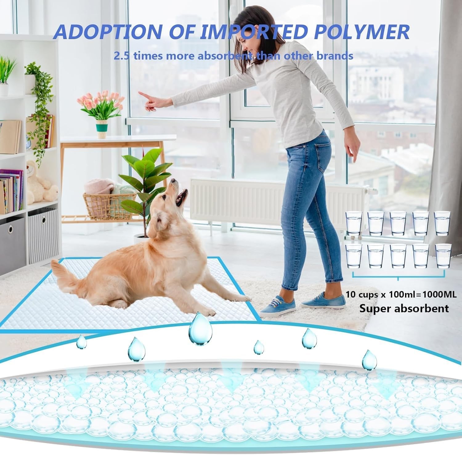 XXXL Puppy Pee Pads for Dogs 31″x47″ 40 Count, 40 Blue