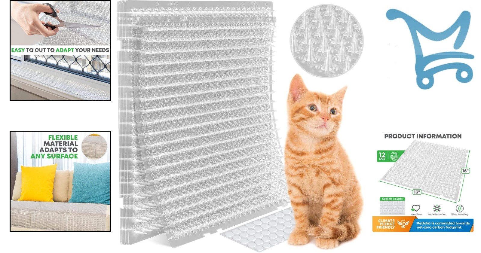 12 Pack Cat Spike Mat 16×13 Inch Anti-Counter Deterrent Outdoor Indoor