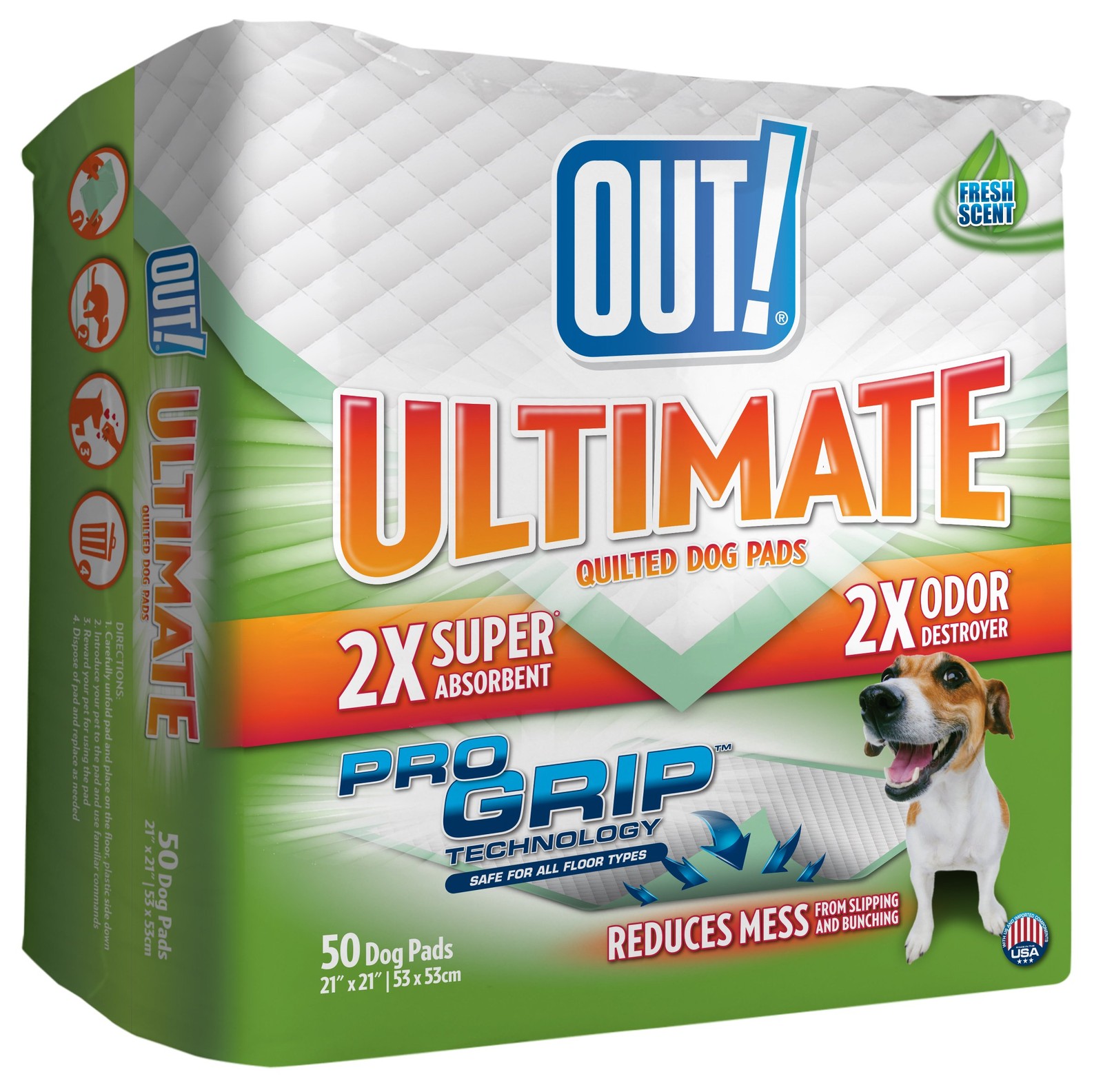 OUT! Petcare Large Dog Pee Pads, Disposable Quilted Training 50 ct, White