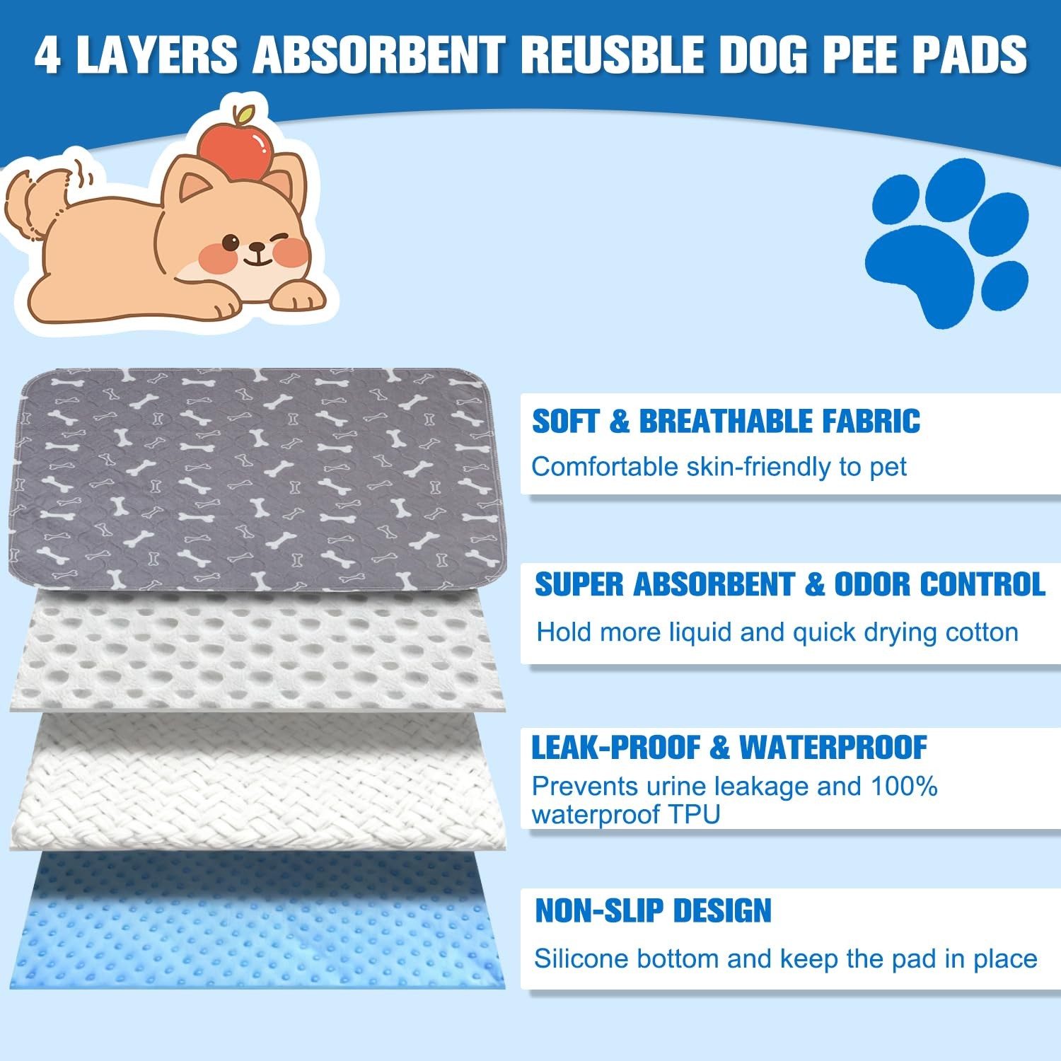Puppy Pee Pads for Dogs, Washable Pet Pads for Dogs & Cats, Reusable Pet Pads…