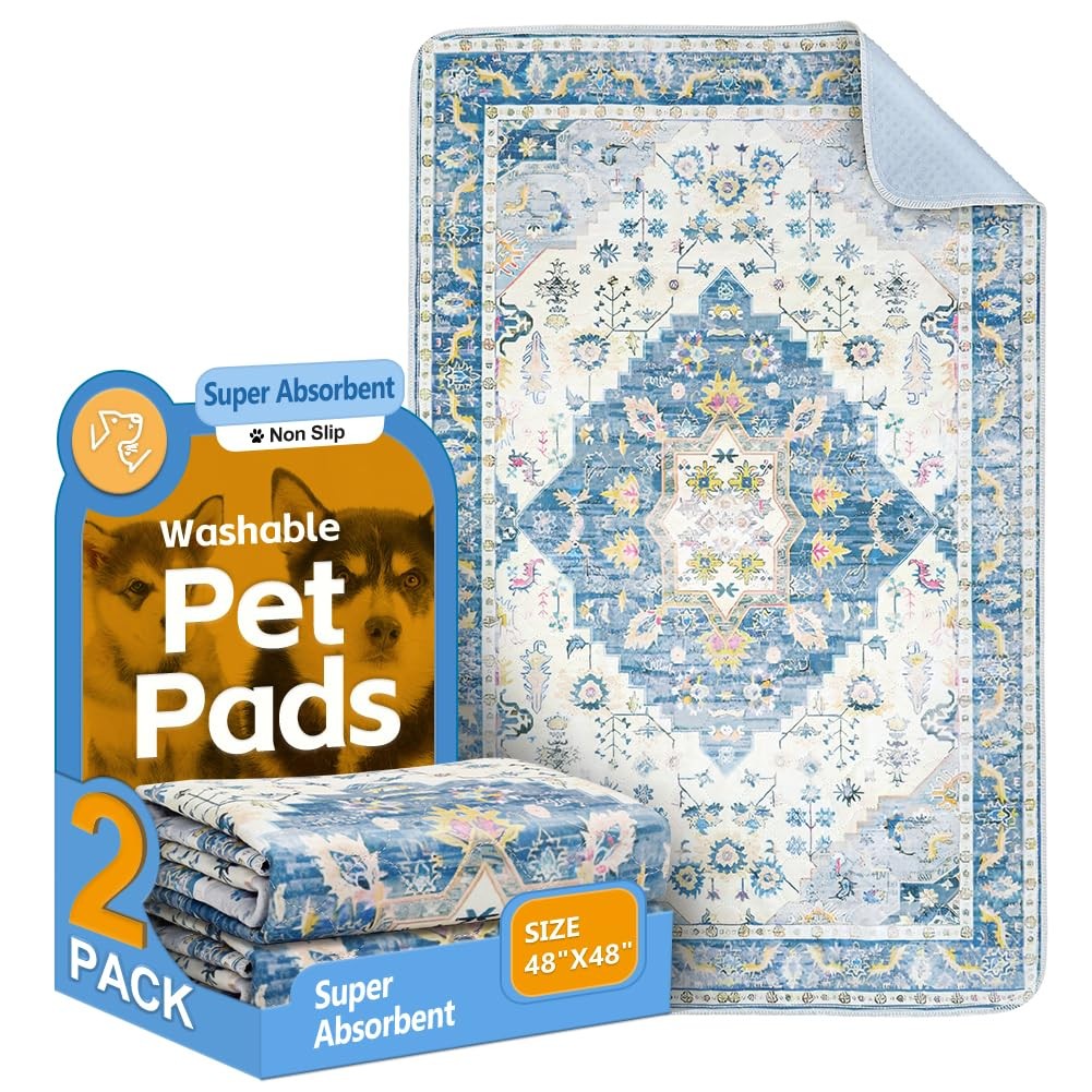 Washable Pee Pads for Dogs 2 Pack Reusable Puppy Training Pads 48″x48″ Super …