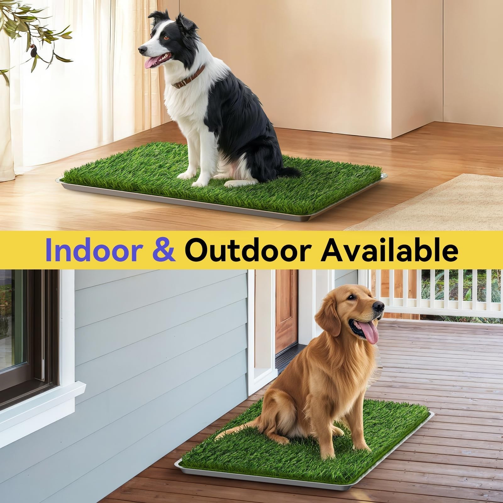 Large Dog Grass Pad with Tray – 35″x24″ Stainless Steel Litter Box, 2 Grass Pads