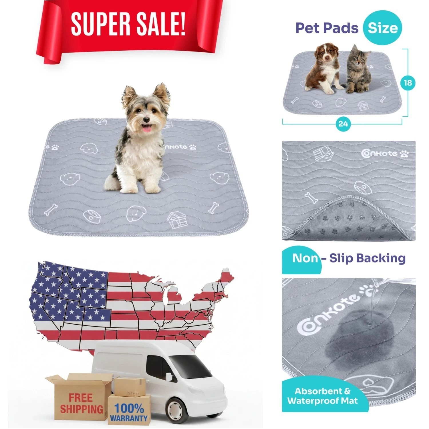 2 Pack Heavy Absorbent Washable Puppy Pee Pads 18″x24″ – Ultimate Leak Protec…