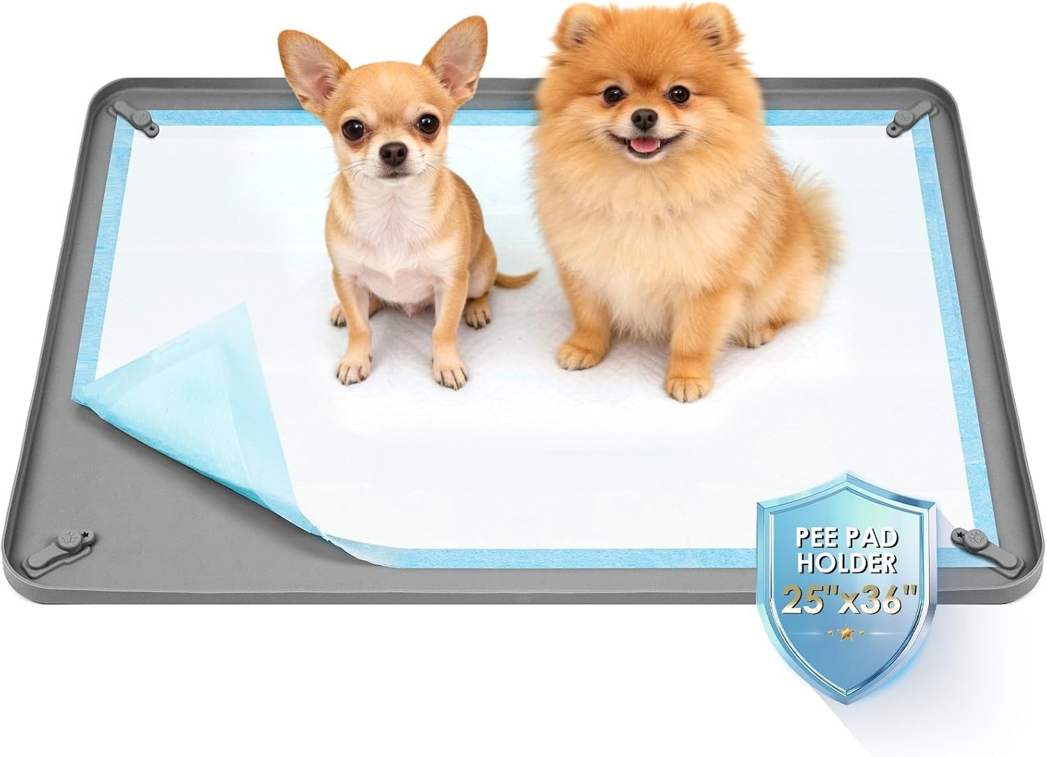 Silicone Puppy Pad Holder Tray with Clips Fits for 24″x35″ Pee Pads – Grey