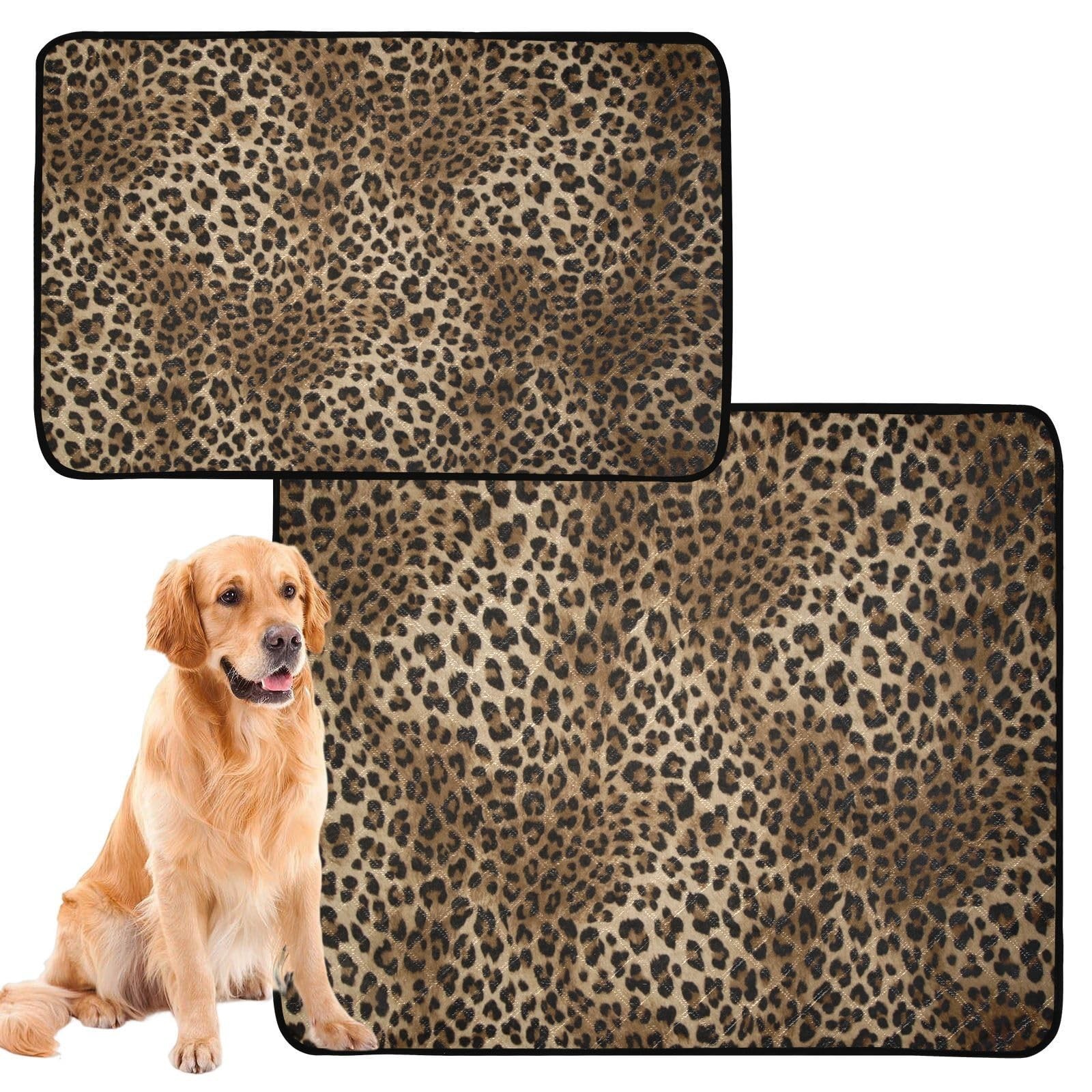 Vintage Leopard Print Washable Dog Pee Pads, 2-Pack Reusable Waterproof Pet Trai