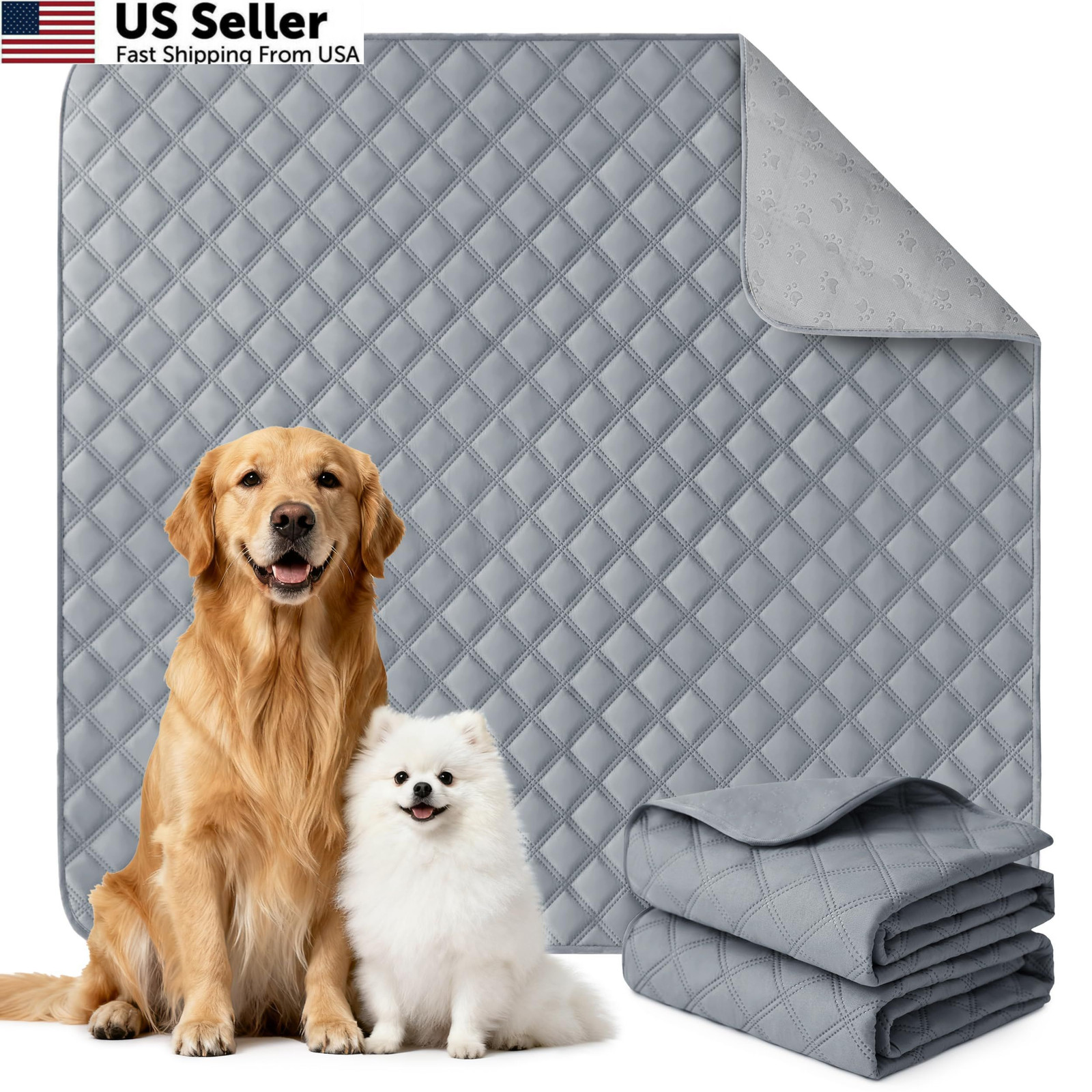 Eterish Reusable Washable Pee Pads for Dogs 2 Pack (36″x41″), Gray