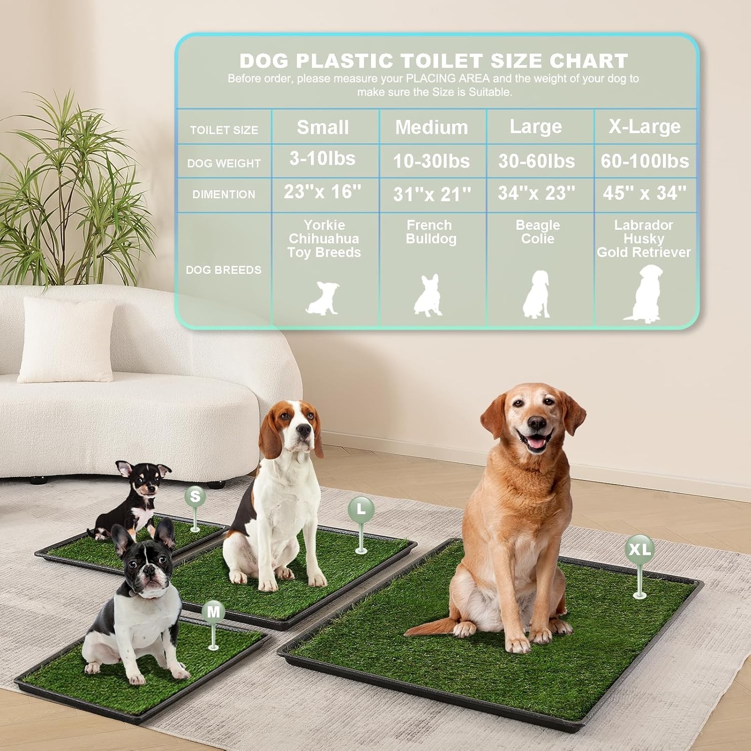 Hq4Us Dog Grass Pad with Tray Large 34”×23” Dog Litter Box Toilet with 2×Artific