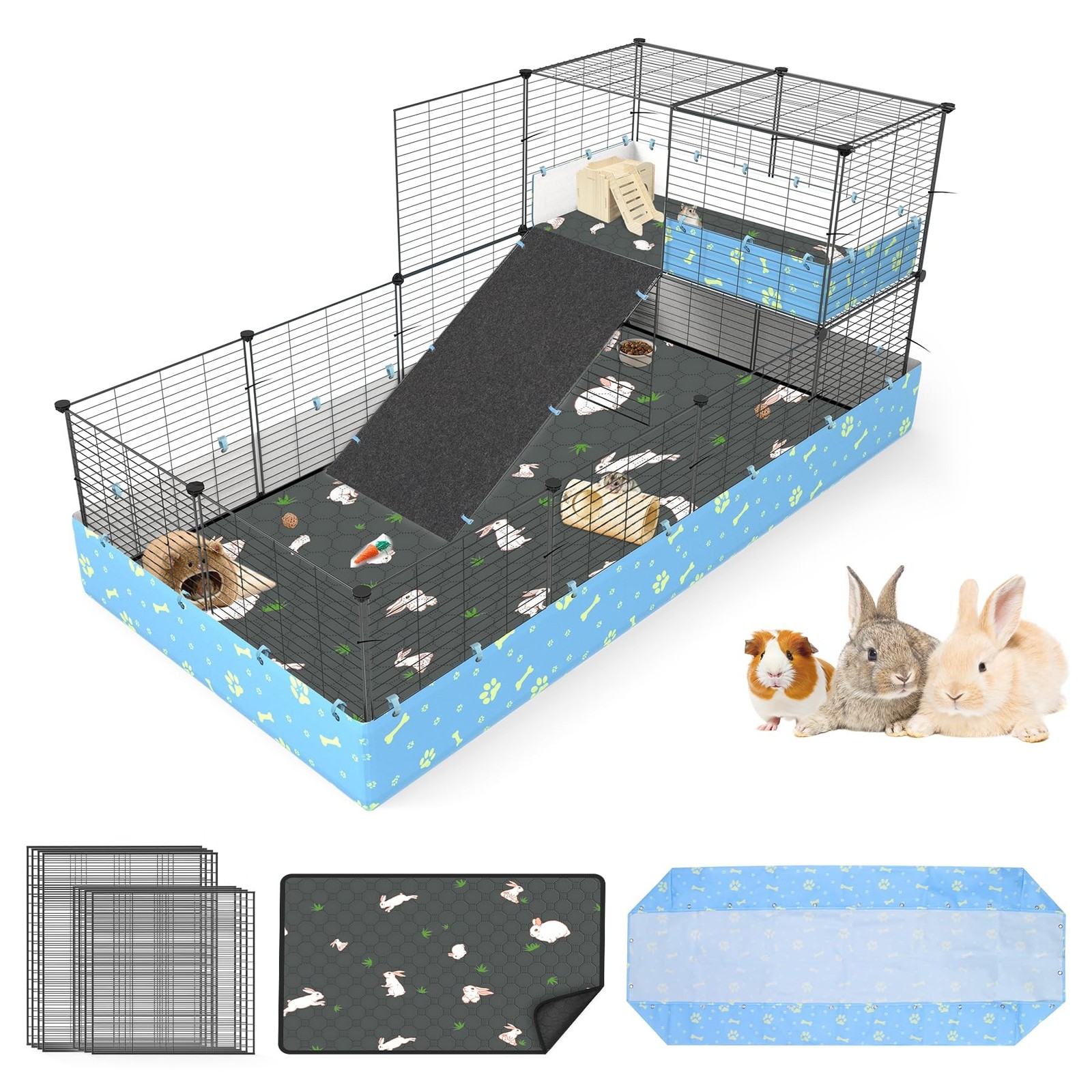 Guinea Pig Cages with Tarp and Bedding Pee Pad Liner, 2-Story Large Guinea Pi…