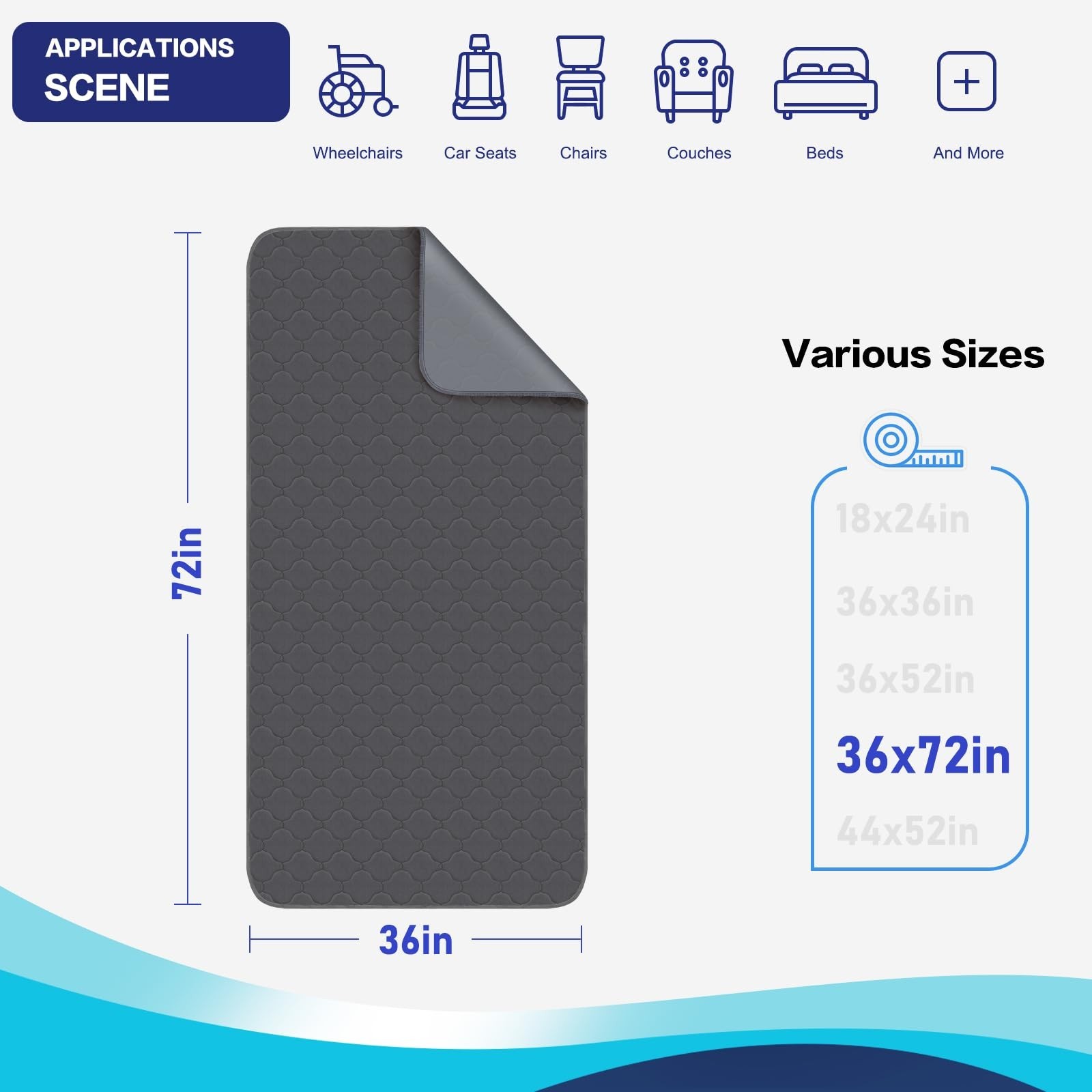 Hide Stains Extra Large Washable Bed Pads(36×72 Inch), Heavy Absorbent Waterp…