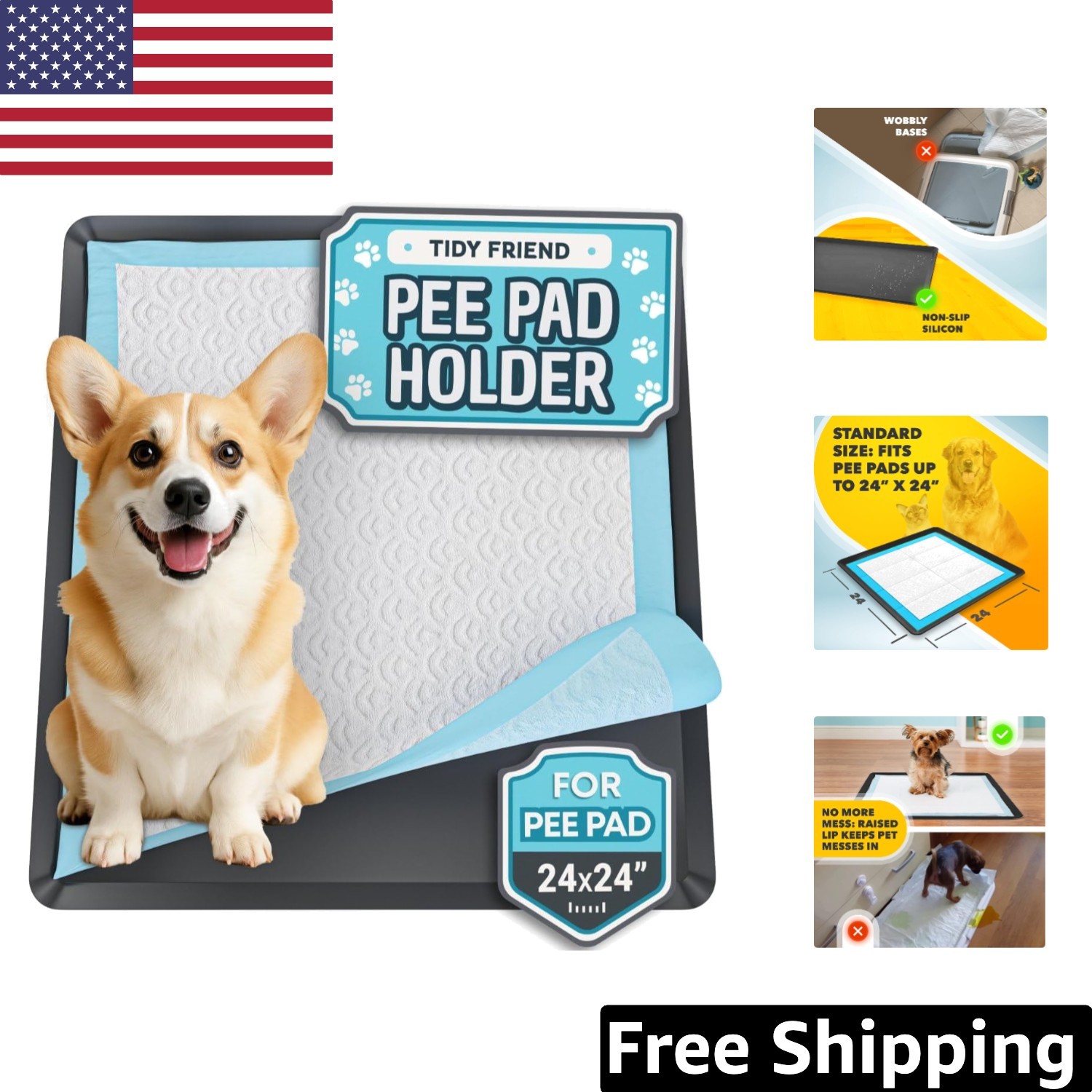 Elegant Silicone Dog Pee Pad Holder Tray – 24” x 24” with Leak Protection