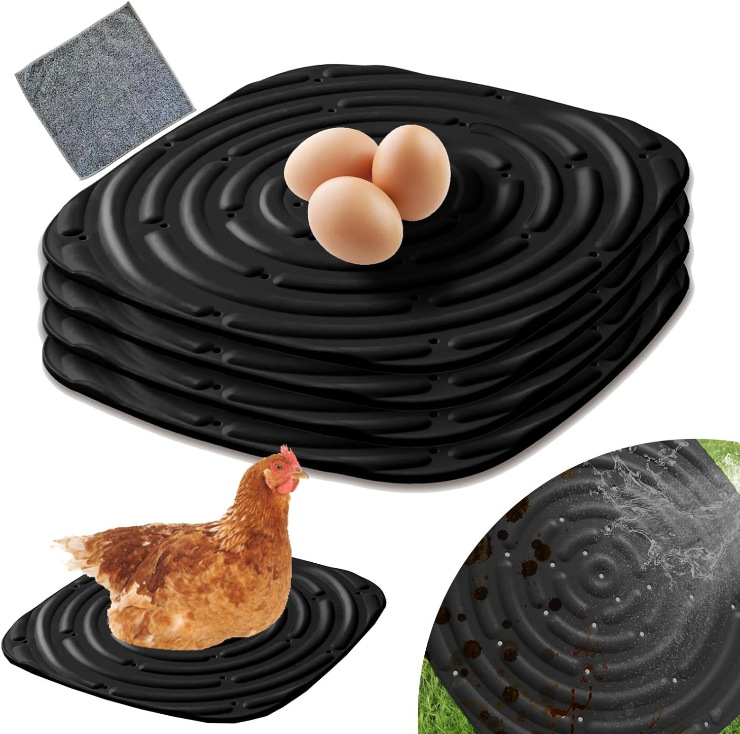 Washable Chicken Nesting Pads 4 Pack with 1PC Cleaning Cloth, Reusable Nesting