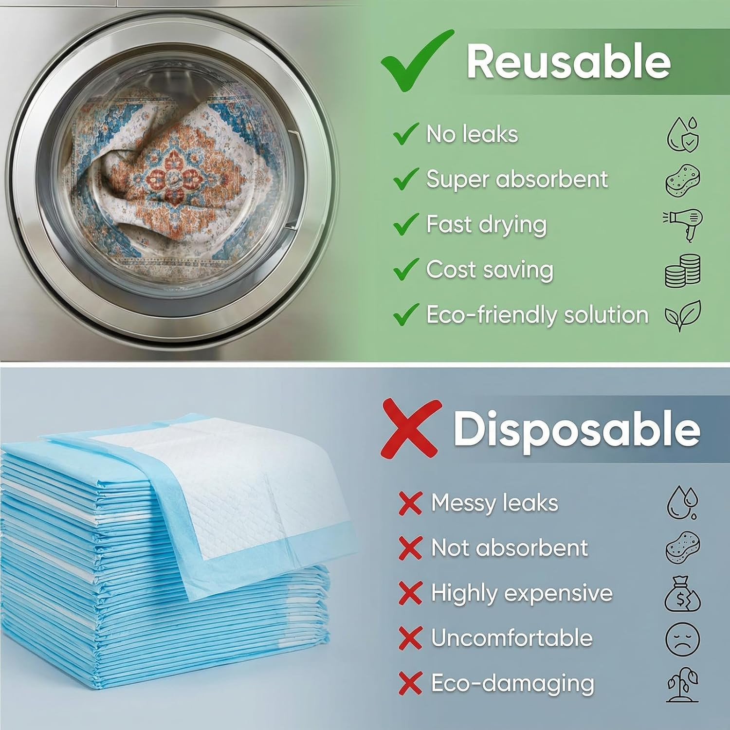 Washable Pee Pads for Dogs, Reusable Puppy Potty Training Pads, Ultra-Absorbent
