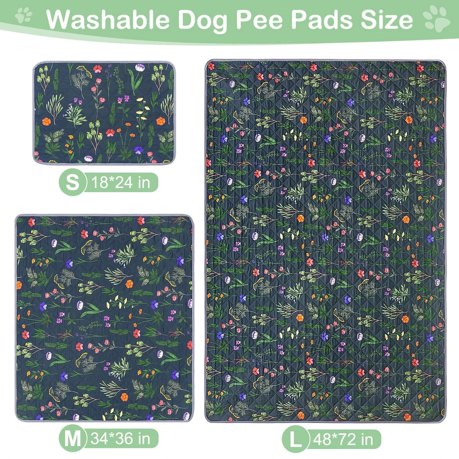 Washable Pee Pads for Dogs, 2 Pack Large 100% Waterproof Reusable 18”x24”
