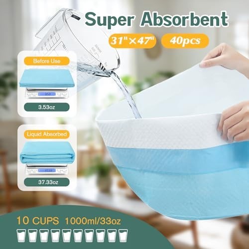 Extra Large Puppy Pee Pads 31″ x 47″ – 40 Count, Super Absorbent Leak-Proof Pott